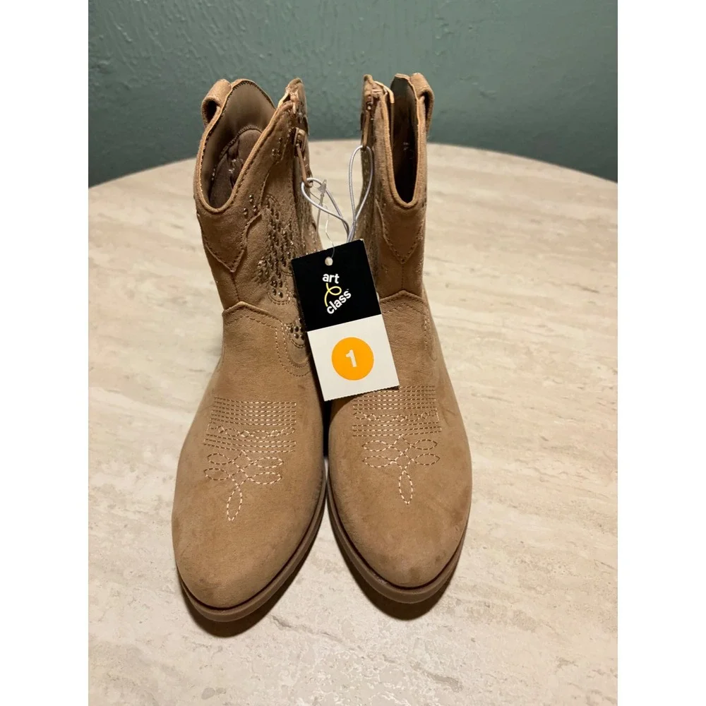 Art Class Girls Tan Faux Suede Rhinestone Western Cowboy Boots Size 1 NWT
